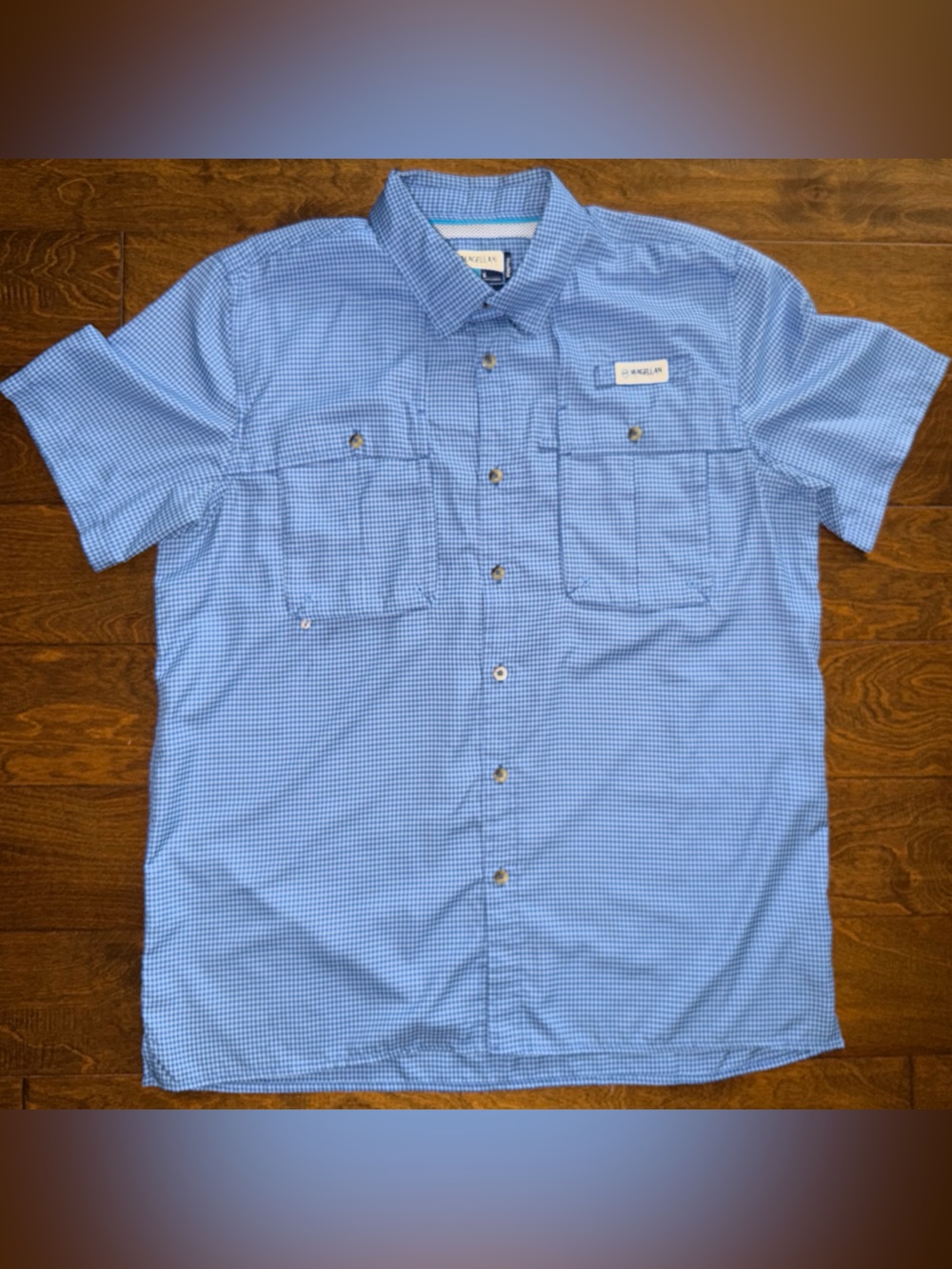 Magellan Outdoor Fish Gear Mens Shirt Size Large Blue Plaid Sport Performance